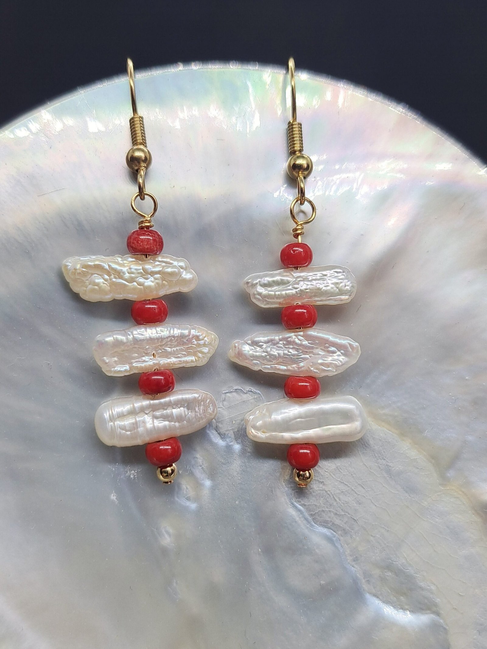stick pearl and red coral earring stick pearl and red coral earring