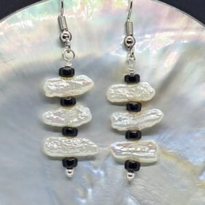 Stick Pearl and Black Onyx Earrings